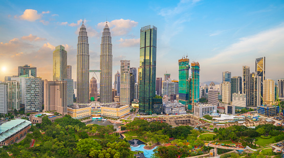 Downtown Kuala Lumpur city skyline, cityscape of Malaysia at twilight