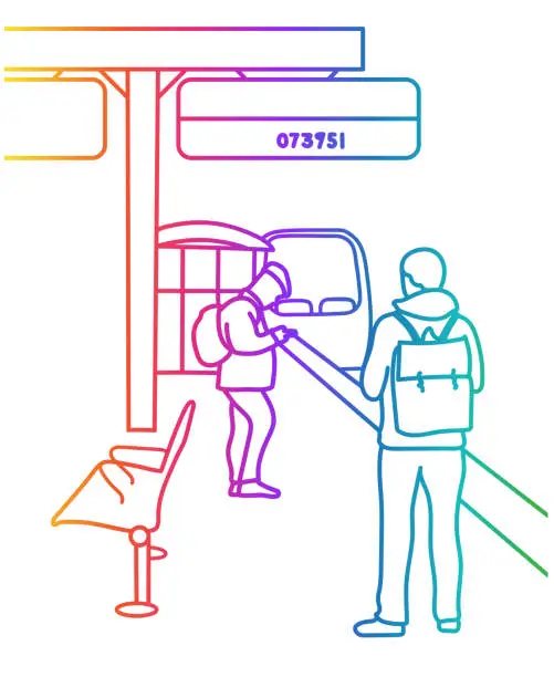 Vector illustration of Train Station Outdoor Platform Rainbow