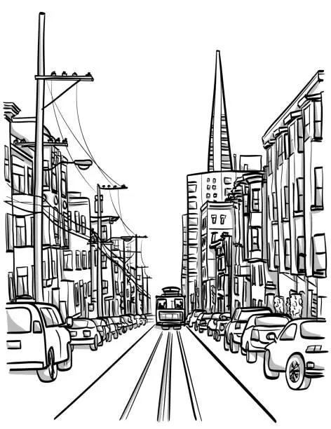 Vector illustration of San Francisco City Street Perspective