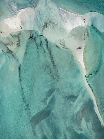Abstract aerial view of sand ripples and coast line, Shark Bay Western Australia