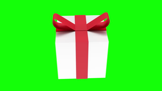 Turning a gift box, 3DCG rendering, Green background of chroma key, Christmas or birthday