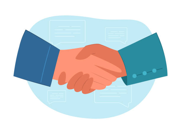 illustrations, cliparts, dessins animés et icônes de poignée de main geste dessiné à la main plat business deal concept illustration - poignée objet manufacturé