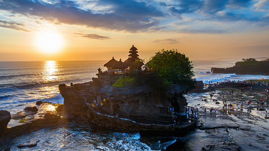 Tanah Lot Temple at sunset in Bali Island, Indonesia.