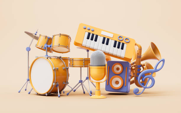 istock Music instruments with cartoon style, 3d rendering. 1786732613