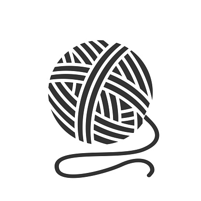 Yarn, balls of thread icon. Doodle style. Black and white icon on a white background. Knitting, crochet vector flat sign