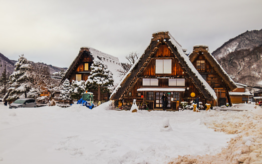 The dense snow covering the traditional Gassho-style House and paddy field worthy a lifetime visit. The Shirakawa-go (Shirakawa Village) is one of the World Heritage Site, in the Gifu Prefecture, Japan.