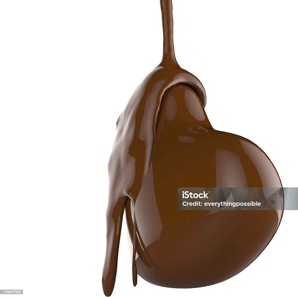 Plano aproximado xarope de chocolate com fugas de coração símbolo de forma - Royalty-free Alimentação Não-saudável Foto de stock