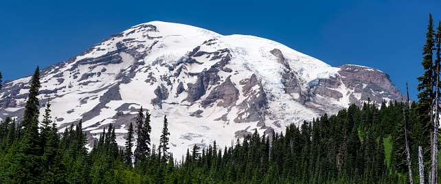 Mount Rainier's Nisqually Glacier near Wilson Gully viewed from Paradise, Washington, USA in summer.