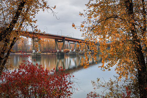 Mission Bridge over the Fraser River in the fall