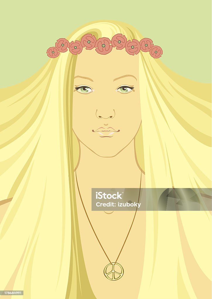 Hippy ragazza con una corona di fiori - arte vettoriale royalty-free di Adulto