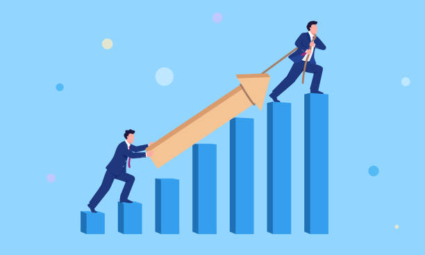istock Two people work together to push and pull the arrow to reach a higher place 1786873600