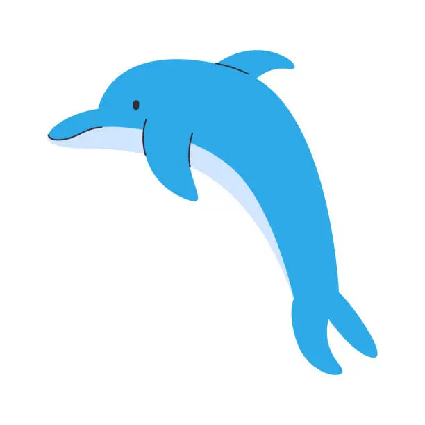 Vector illustration of blue color dolphin cute adorable friendly mammal wild nature animals marine environment and jump pose