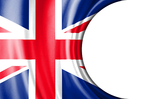 Abstract illustration, UK flag with a semi-circular area White background for text or images.