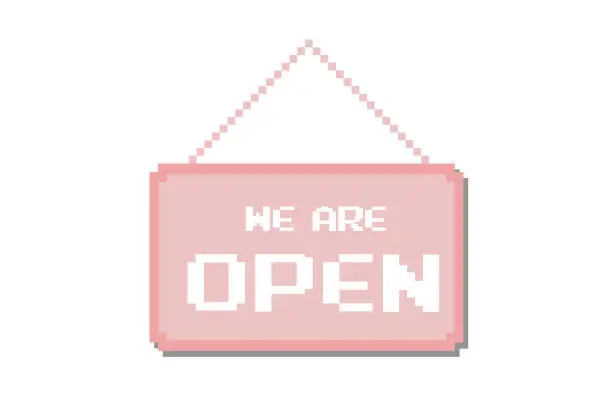 Vector illustration of we are open,Pixel style with text.