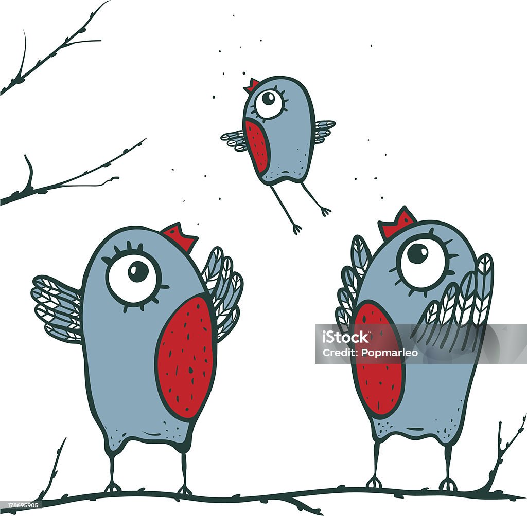 Feliz familia de aves enseñanza a Fly (Estacione y Vuele) - arte vectorial de Ala de animal libre de derechos