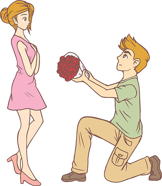 Couple & roses vector art illustration