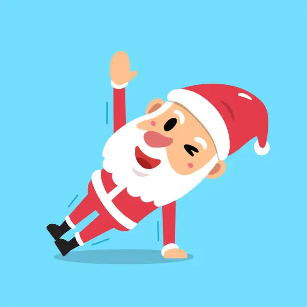 Vector illustration of Cartoon santa claus character doing side plank exercise training