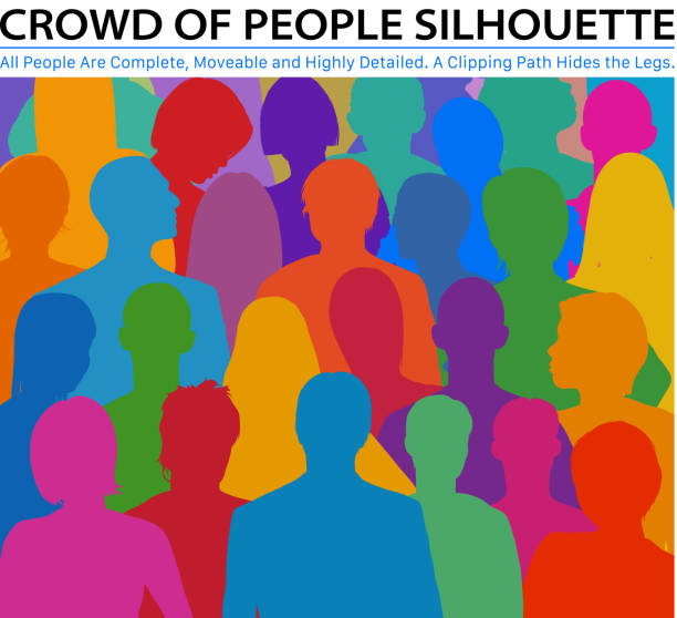 Crowd of People Silhouette (All People Are Complete, a Clipping Path Hides the Edges) Crowd of people silhouette. All people are complete, moveable and highly detailed. A clipping path hides the legs. business casual fashion stock illustrations