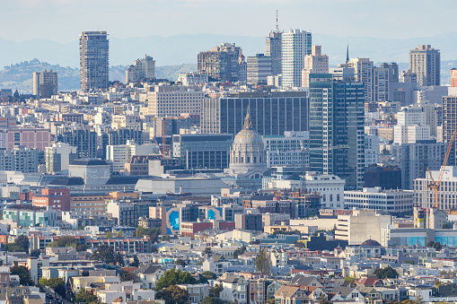 The San Francisco Skyline featuring the Sales Force Tower and neighborhoods and businesses in San Francisco