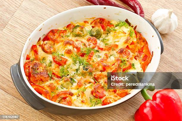 Vegetables Baked With Cheese Stock Photo - Download Image Now - Baked, Baking, Bell Pepper