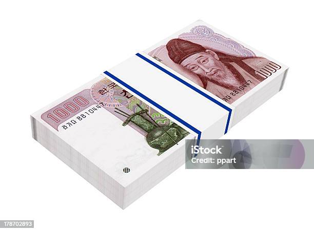 Pilha De 1000 Won Bills - Fotografias de stock e mais imagens de Pilha - Arranjo - Pilha - Arranjo, Unidade Monetária Coreana, Acima