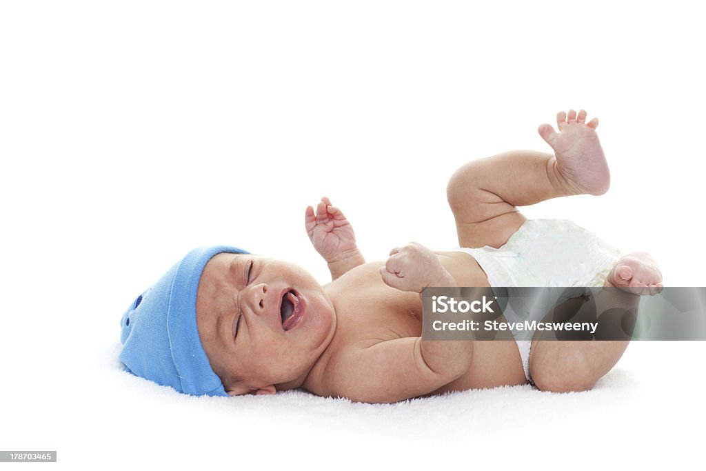 Crying baby A native american newborn baby boy crying White Background Stock Photo