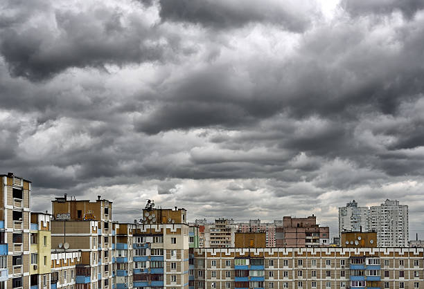istock Dramatic cumulonimbus stormy clouds over cityscape 178707503