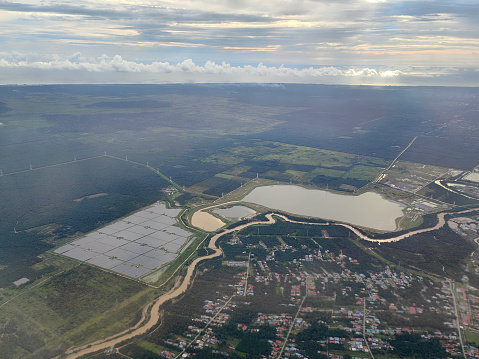 Aerial view from flight in Malaysia - solar panel system