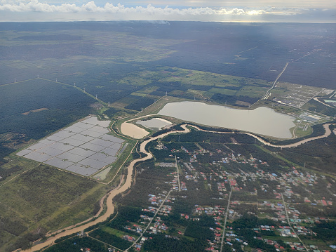 Aerial view from flight in Malaysia - solar panel system