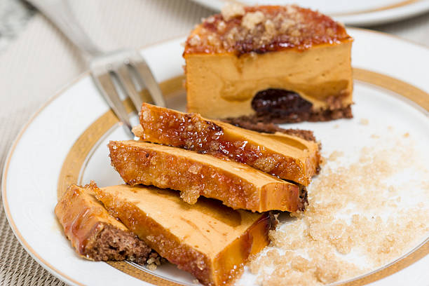 Caramel cake slices on white plate, closeup stock photo