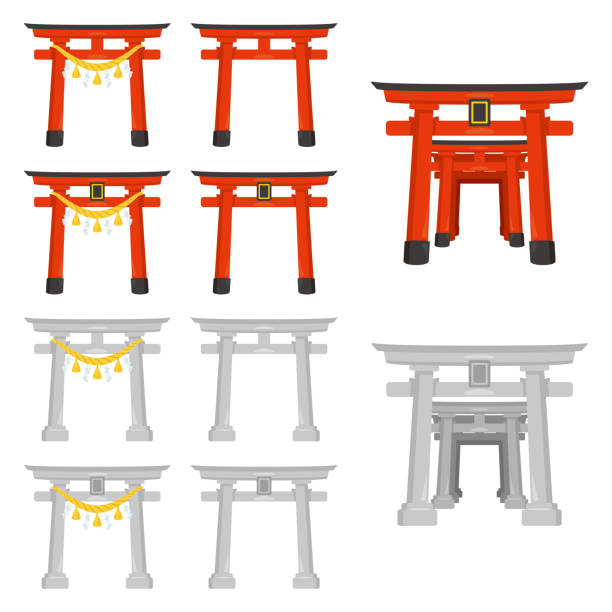 illustrations, cliparts, dessins animés et icônes de ensemble de portails torii - hatsumode