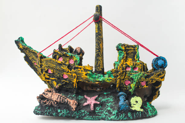 Decorations for aquarium, sunken pirate ship