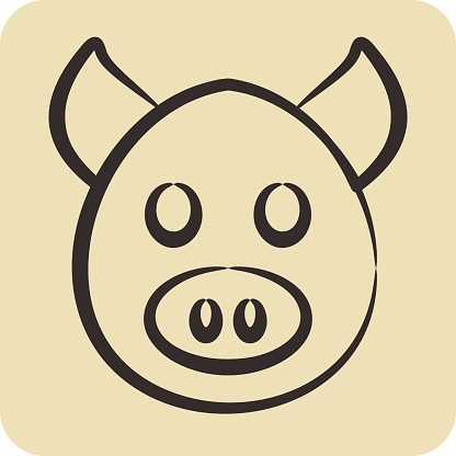 Icon Pig. related to Animal Head symbol. hand drawn style. simple design editable