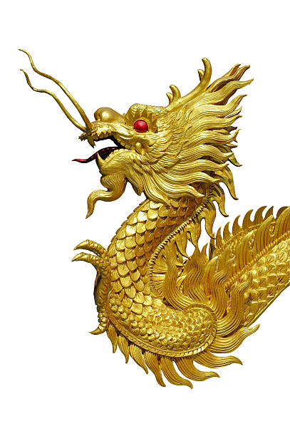 istock Golden dragon statue on white background 178716739