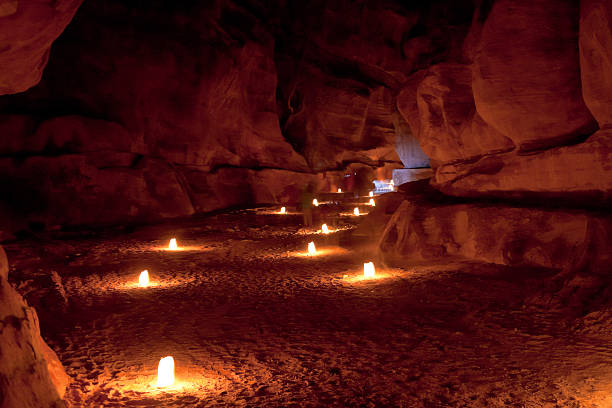 istock narrow gorge The Siq in Petra at nignt 178717285