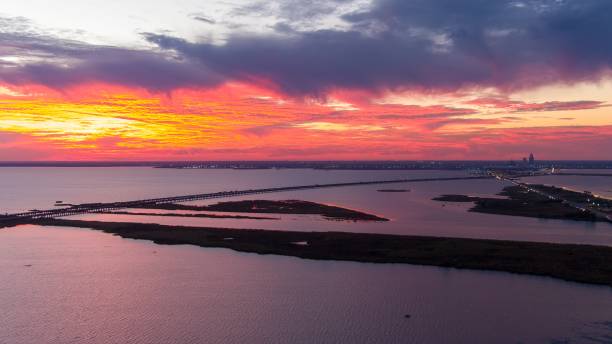 istock Mobile Bay causeway and the Jubilee Parkway bridge at sunset 1787176861