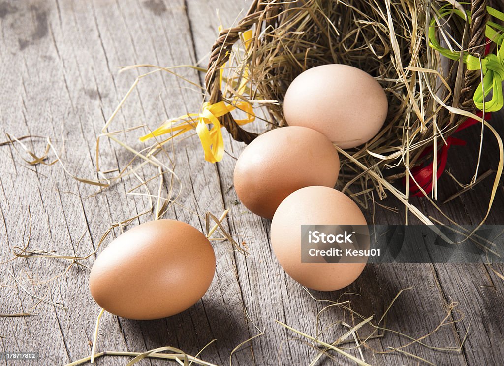 Colorful easter eggs Colorful easter eggs in brown basket Animal Markings Stock Photo