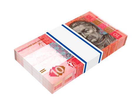 Ukrainian money isolated on white background. Computer generated 3D photo rendering.