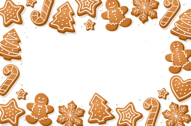 Biscotti di pan di zenzero su sfondo bianco. Banner dei biscotti di Natale. - illustrazione arte vettoriale