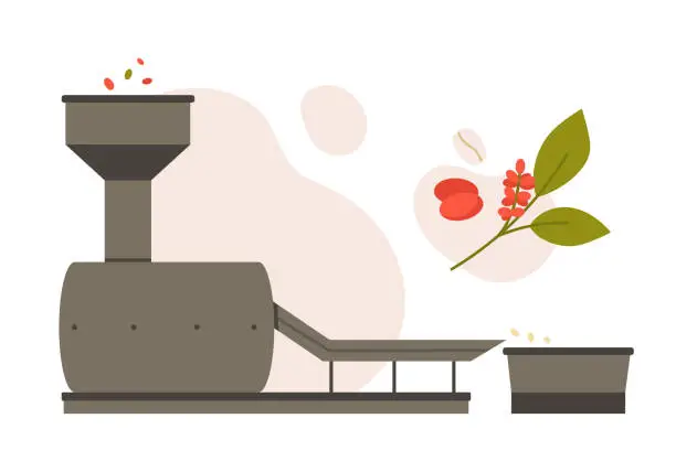 Vector illustration of Coffee beans processing machine