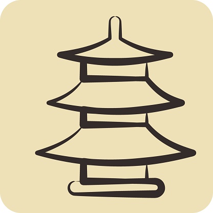 Icon Pagoda. suitable for education symbol. hand drawn style. simple design editable. design template