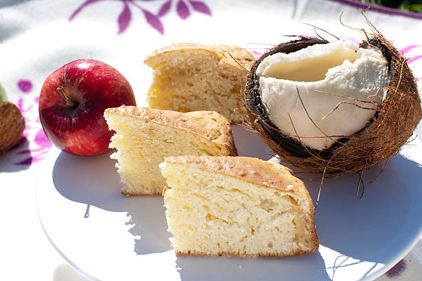 apple cake with coconut stock photo