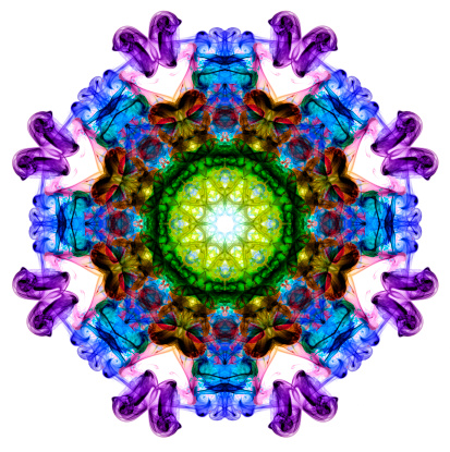 Colorful fractal smoke pattern, kaleidoscope forms