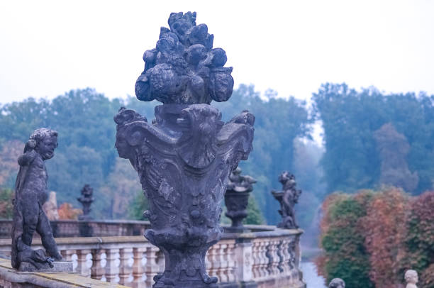 Moritzburg, Germany - October 20, 2023: Old sculpture on the balustrade of Moritzburg castle