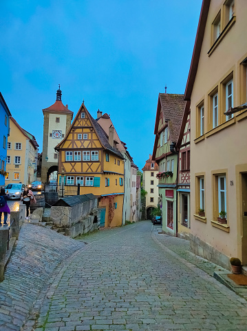 Dinkelsbühl, Germany - February 27, 2016:  View of typical houses in the medieval old town. Location called \