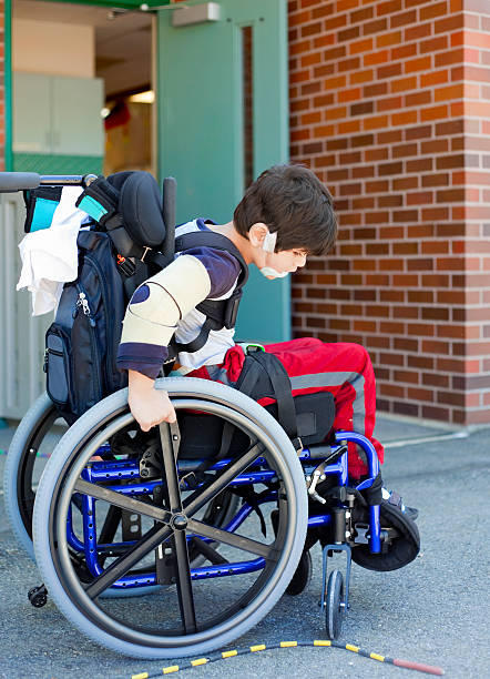 istock Disabled kindergartener in wheelchair on playground at recess 178721336