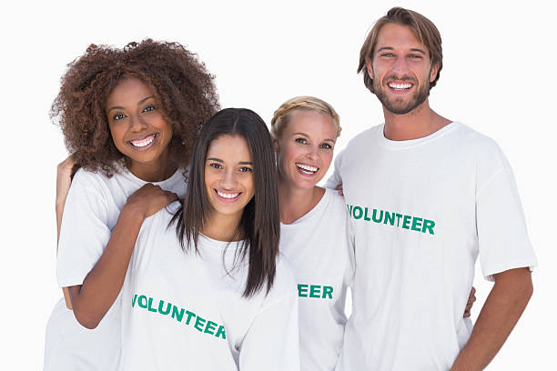 Smiling group of volunteers Smiling group of volunteers on white background black men with blonde hair stock pictures, royalty-free photos & images