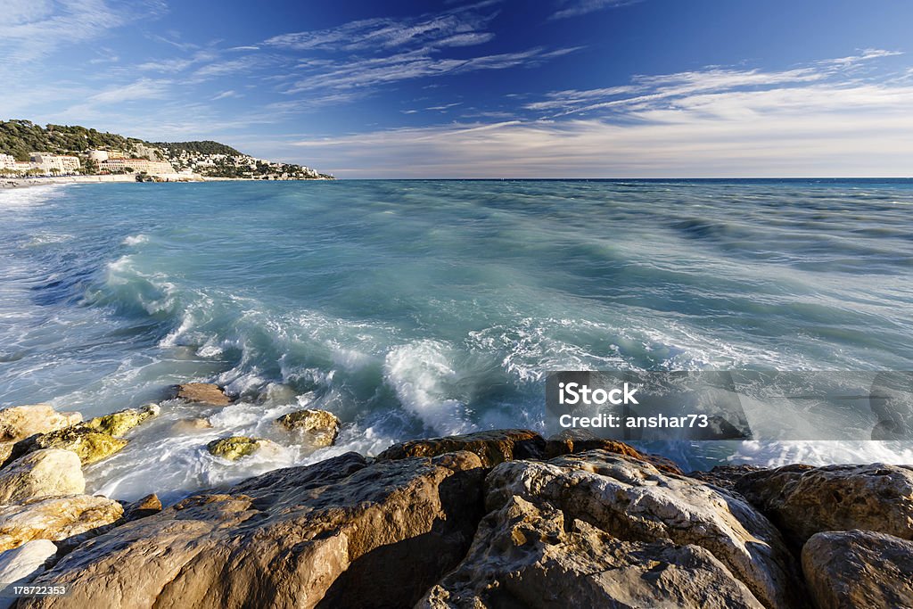 Azure Sea and Beuatiful Beach in Nice, French Riviera, France Beach Stock Photo