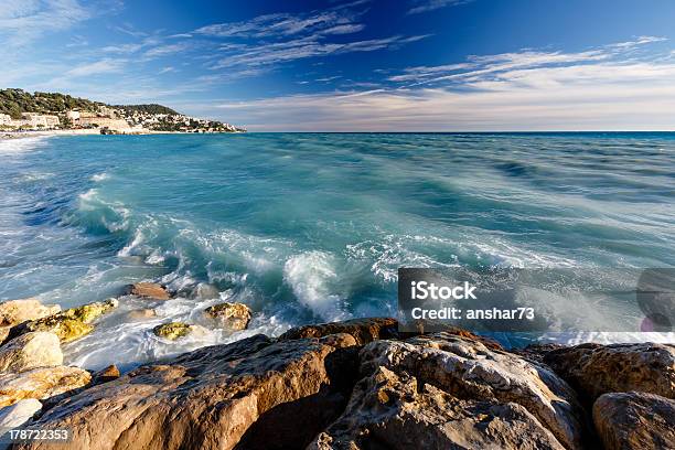 Azure Sea And Beuatiful Beach In Nice French Riviera France Stock Photo - Download Image Now