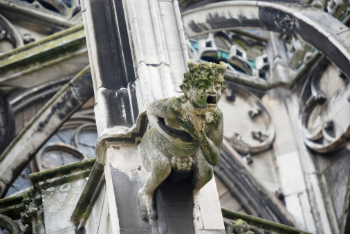fragment of Gothic cathedral wall with gargoyle